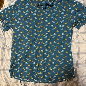 Henri Costa Teal Shirt with Playful Surfing Dog Pattern